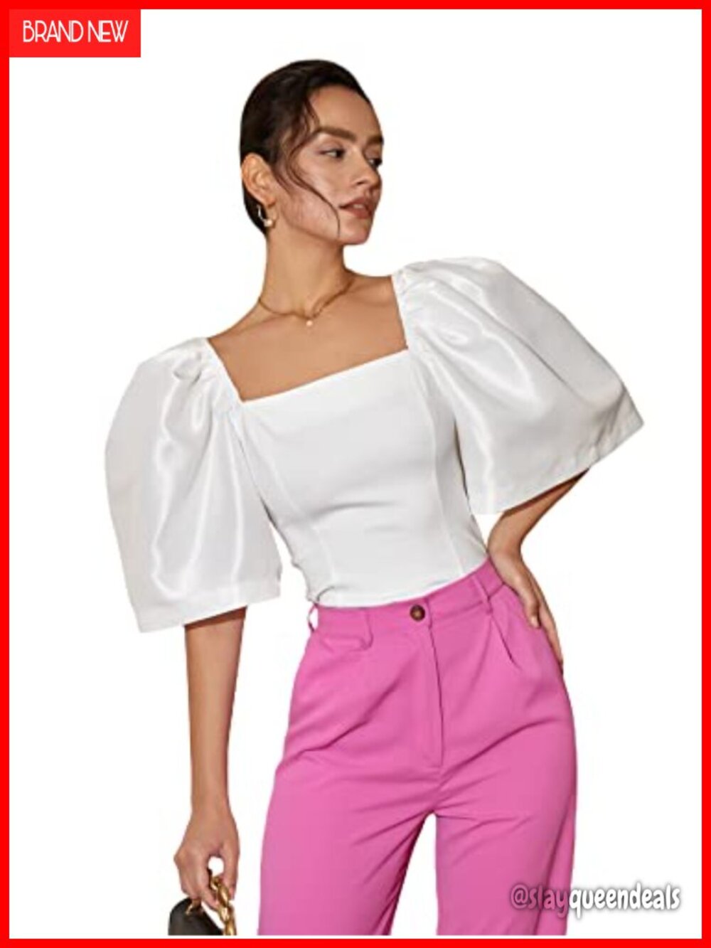 Floerns Women's Square Neck Puff Short Sleeve Blouse Crop Top
